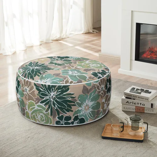 Miniatura 2 de Magpie Fabrics Taburete inflable otomano de 20 pulgadas de diámetro x 9 pulgadas de alto, reposapiés redondo para exteriores con bomba de pie, Verde