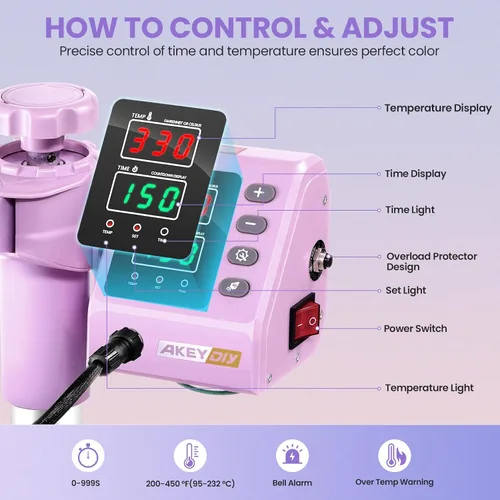 Miniatura 5 de AKEYDIY Prensa de calor, máquina de prensa de camisetas 5 en 1 de 15 x 12 pulgadas, máquina de transferencia de calor industrial digital de 360°