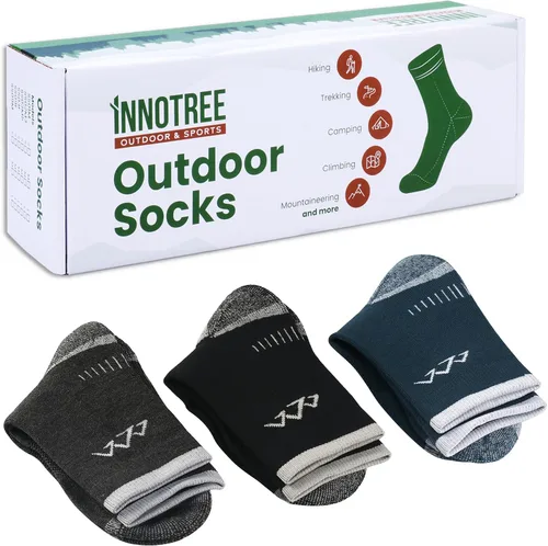 Miniatura 7 de innotree Paquete de 3 calcetines de senderismo de lana merino para hombre, calcetines de senderismo acolchados micro Crew para senderismo que