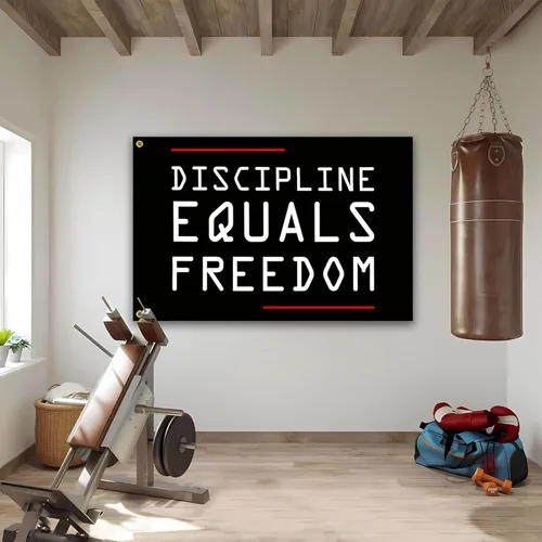 Miniatura 6 de Bandera de disciplina igual a la libertad de 3 x 5 pies, banderas motivacionales para el hogar, gimnasio, pared, fitness, banderas inspiradoras