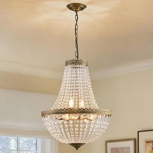 Miniatura 9 de 4 luces estilo imperio francés, mini lámpara de cristal para granja, acabado de latón antiguo, lámpara de techo para comedor, dormitorio, vestíbulo