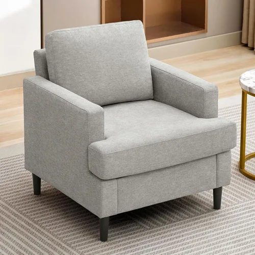 Miniatura 6 de Weture Silla de Acento Mid-Century, Sillón Moderno de Tela de Lino con Brazos para Sala de Estar, Cómodas Sillas de Acento Tapizadas de Lectura