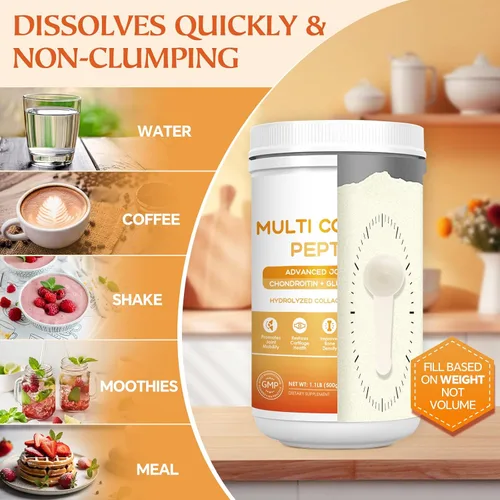 Miniatura 7 de NATURE TARGET Multi-Colágeno-Péptidos-en-Polvo para Apoyo Articular, Colágeno Hidrolizado para Mujeres y Hombres con MSM + GC, Colágeno Tipo I II