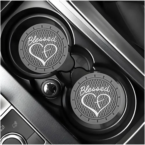 Miniatura 18 de KVAEY 2 PCS Posavasos para Portavasos de Coche, 2.76 Pulgadas Alfombrillas Antideslizantes para Bebidas del Vehículo con Linda Cruz Bendita