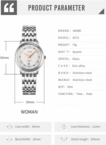 Miniatura 6 de SKMEI Watches for Women Fashion Dress Diamond Ladies Small Wrist Watch Two Tone Stainless Steel Waterproof Day Date Analog Quartz Female Watches