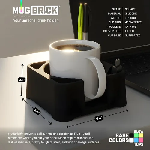 Miniatura 4 de MugBrick - Portavasos de silicona portátil para escritorio, sofá y cama. Apto para lavavajillas, soporte para bebidas antiderrames para oficina, (A)