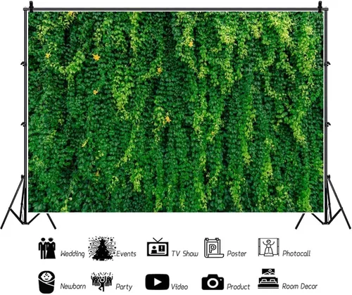 Miniatura 2 de Renaiss Fondo de pared de hojas verdes naturales de 5 x 3 pies, para primavera, césped, boda, fotografía, fondo para recién nacidos, baby shower