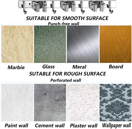 Miniatura 6 de DGSL 4 soportes de pared para escobas con 3 bastidores y 4 ganchos, organizador de pared de acero inoxidable para fregona y escoba, estante