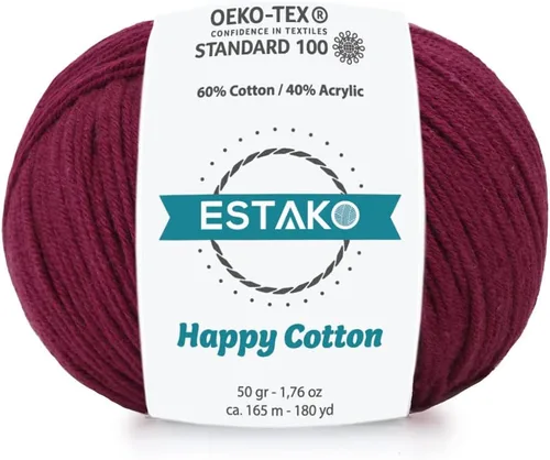 Miniatura 33 de Estako Happy Cotton, 1,76 oz (50 g) / 180 yardas (165 m) de lana 60 % algodón y 40 % acrílico, suave, fina/deportiva (2) para crochet y tejer
