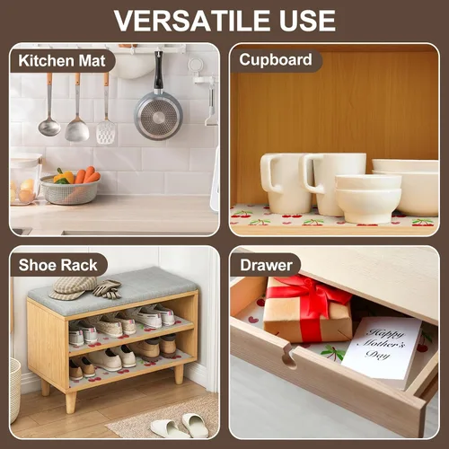 Miniatura 6 de Forro de estante de cereza para armarios de cocina - Forro de cajón no adhesivo, revestimientos de nevera lavables y antideslizantes para estantes