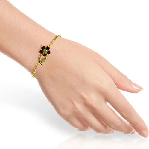 Miniatura 2 de Galaxy Gold GG 0.87 CTW Pulsera de flores de oro macizo de 14k Ruby Peridot, Metal Gema, Peridoto