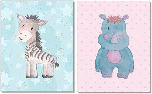 Miniatura 2 de Juego de 6 impresiones artísticas de pared de safari para guardería, juego de 6 lindos animales bebés