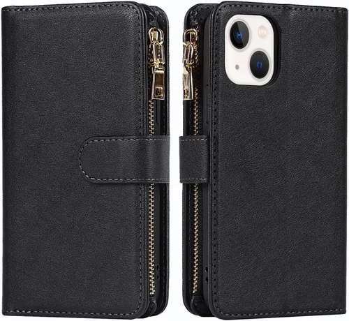 Miniatura 7 de Funda Cartera para iPhone 13/14 con Tarjetero, Funda Cruzada con Correa para el Hombro, Bolsillo con Cremallera Cartera de Cuero PU para iPhone 13