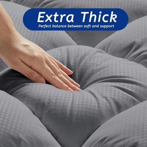 Miniatura 4 de MATBEBY Cubrecolchón Extra Grueso para Cama Individual, 39"x75", Gris Oscuro, Transpirable, Acolchado Ajustable, Bolsillo Profundo, Lavable a Máquina