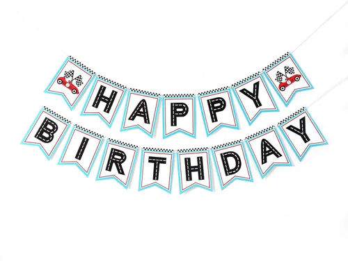 Retro Happy Birthday - Decoración de fiesta temática de carreras, pancarta de cumpleaños para fanáticos de las carreras