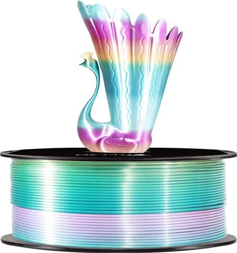 Miniatura 13 de Paquete de filamento PLA para impresión 3D 5 en 1: verde que brilla en la oscuridad, azul, púrpura y arco iris, multicolor, 0.55 libras por carrete
