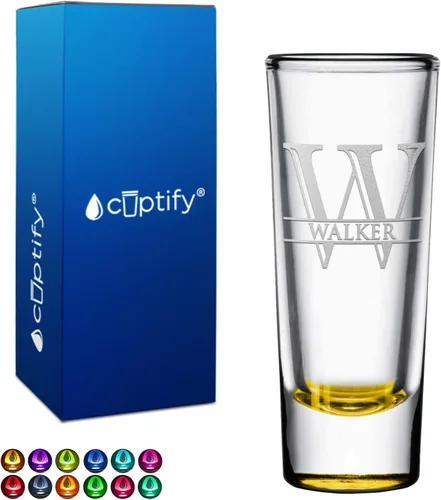 Miniatura 74 de Vaso de chupito personalizado con fondo verde azulado personalizado de 2 oz, vasos de chupito cordial con inicial en script dividido y nombre