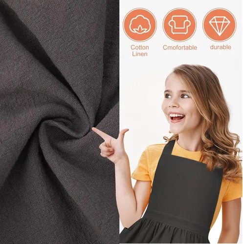 Miniatura 4 de Delantal con o sin pechera para niños, Delantal con espalda cruzada, Delantales con babero estilo japonés Ropa para el hogar Beige+gris