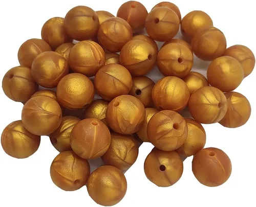 Miniatura 3 de 50 cuentas focales de silicona doradas metálicas para bolígrafo, cuentas redondas de silicona de 0.472 pulgadas, cordón de silicona para hacer Oro
