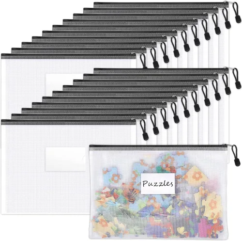 Miniatura 10 de Sooez Paquete de 32 bolsas de malla con cremallera, tamaño A4, bolsas con cremallera con bolsillo para etiquetas, bolsas impermeables