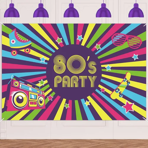 Cartel de fiesta de los años 80, telón de fondo, retroceso de los años 80, I Love 80s, retro, de los 80, decoración temática de los años 80,