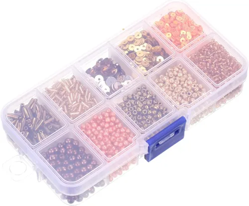 Miniatura 4 de MECCANIXITY Cuentas surtidas de lentejuelas, 10 estilos dorados, cuentas de vidrio, cuentas de corneta, cuentas de tubo, lentejuelas sueltas