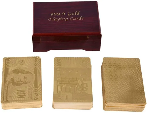 Miniatura 9 de VGEBY 1 cartas de póquer, lujo falso chapado en oro cartas de póquer con caja para juego de mesa (Euro)