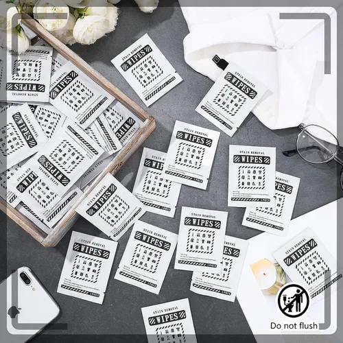 Miniatura 6 de Timgle 200 toallitas quitamanchas instantáneas envueltas individualmente, limpiadoras portátiles sin enjuague para ropa, tela, grasa de café, bolsa