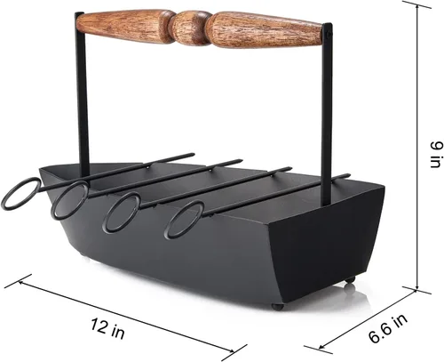 Miniatura 5 de Plato para servir en forma de hierro con 4 brochetas de barbacoa para parrilla de barbacoa en barco de servir, palitos de barbacoa reutilizables