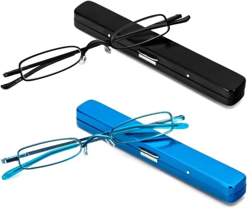 Miniatura 9 de Lentes de lectura ultra pequeños para hombres y mujeres, lectores de bolsillo delgados con clip para bolígrafo, carcasa de metal, bisagra
