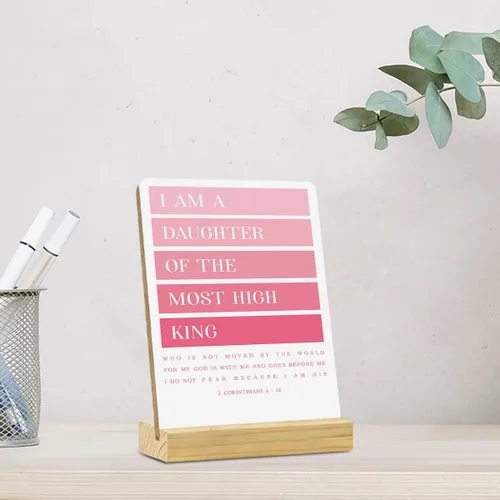 Miniatura 5 de MUBIAO Letrero de placa de madera rústica con soporte de madera, rosa 2 Corintios 6:18, letrero decorativo cristiano para escritorio de oficina