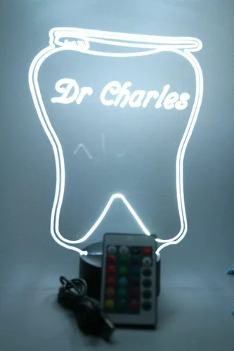 Miniatura 3 de MIRROR MANIA Lámpara de mesa LED personalizada con grabado de dientes y cepillo dental, viene con control remoto, 16 opciones de color, cable