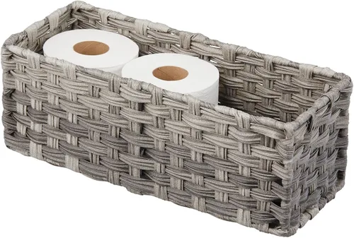 Miniatura 6 de mDesign Cesta de papel higiénico tejida rústica de granja, organizador de almacenamiento pequeño para encimera de baño o parte superior del inodoro