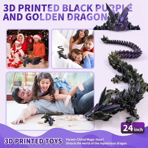 Miniatura 4 de meturebear Dragón Grande Impreso en 3D, Juguetes de Dragón 3D de 24 Pulgadas, Juguetes de Animales de Cristal Fidget Más Grandes, Animales