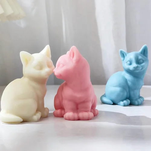 Miniatura 5 de Wehous 2 moldes de silicona para gatos, moldes de jabón de resina de animales 3D, lindo molde de fondant de animales para decoración de pasteles