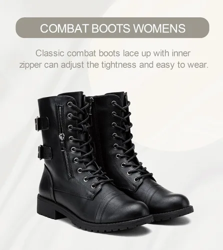 Miniatura 7 de Vepose Botas de combate militares de 28 a media pantorrilla para mujer con bolsillo tipo billetera para cuchillo de tarjetas