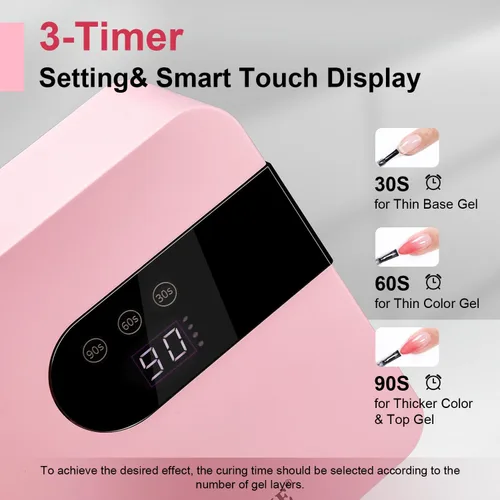 Miniatura 4 de JODSONE Lámpara de uñas U V recargable portátil con 3 temporizadores y pantalla LCD para secadora de uñas inalámbrica Gel Rosa