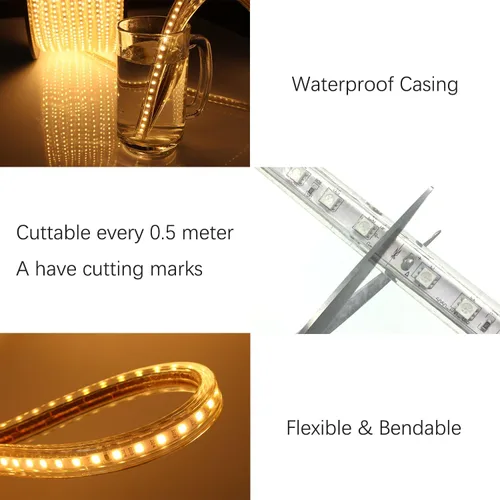 Miniatura 4 de Tira de luces LED tipo 5050-60 CA de 110-120 V, flexible, impermeable, regulable, multimodos de luz LED + control remoto de 23 teclas para 2-Blanco