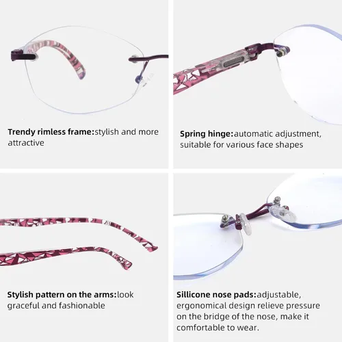 Miniatura 4 de Gafas de lectura progresivas multienfoque para mujer, multifocal, sin marco, para mujer, con bloqueo de luz azul trifocal