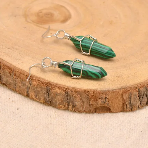 Miniatura 35 de Pendientes de cristal de punta envuelta en alambre de piedra pulida para mujer Reiki Energy Healing