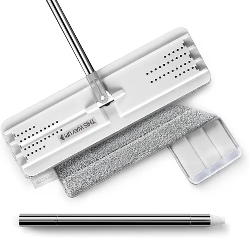 Miniatura 14 de JOYMOOP Trapeador plano, trapeadores de microfibra para limpieza de suelos, mango largo de 60 pulgadas con cabezal plano flexible de 13 pulgadas
