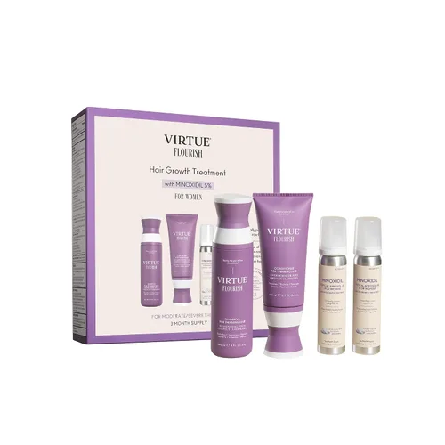 Virtue Flourish Régimen de crecimiento del cabello para mujeres con minoxidil 5% espuma para cabello fino o adelgazante, sin sulfato, seguro para el