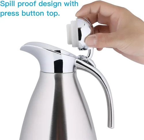 Miniatura 6 de Luvan Sus316 - Jarra térmica de café de 68 onzas, 2 L, jarra de café al vacío de doble pared, cafetera con tapa y agarre de madera maciza