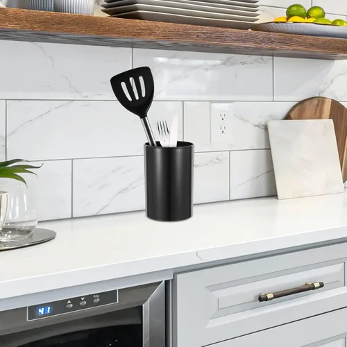 Miniatura 7 de UPKOCH Soporte para utensilios de cocina negro, organizador de encimera, tubo de almacenamiento compacto para cubiertos y cubiertos, organizador