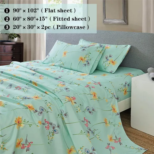 Miniatura 2 de JSD Juego de sábanas con estampado floral verde, tamaño King, 4 piezas, sábanas de microfibra botánica suave, bolsillo extra profundo Verde Floral