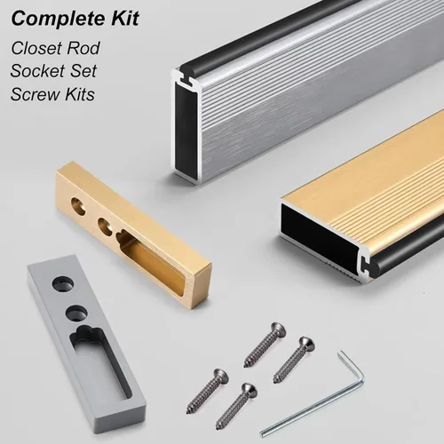 Miniatura 7 de Aluminio Armario De Ropa De Barra, Barra De Armario Armario De Ropa De Barra, Barra De Armario Gris Dorado, Barra De Colgador De Pared Con Soportes