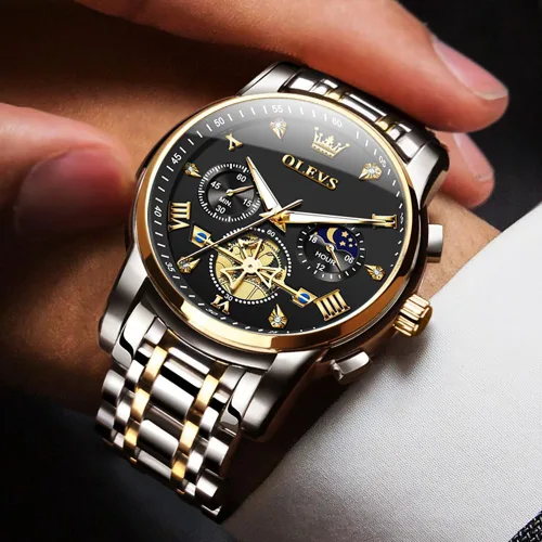 Miniatura 5 de OUPINKE Mens Watches Fashion Sport WristWatches Multifunction Chronograph Analog Quartz Luminous Waterproof Calendar Stainless Steel Bracelet