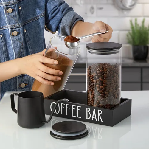 Miniatura 3 de Recipiente de Vidrio para Café Molido - Juego de 2 Piezas de 45oz de Recipientes para Café y Azúcar con Tapas Herméticas de Bambú y Bandeja Negra