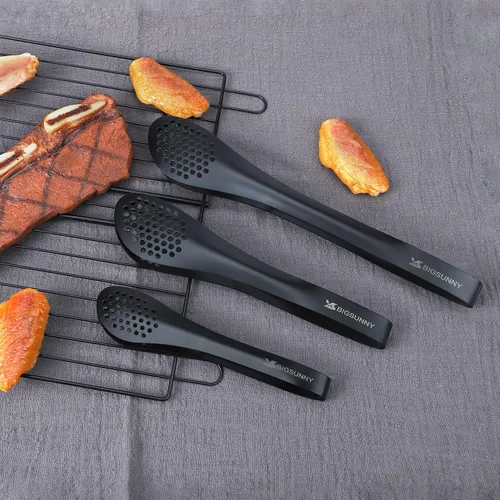 Miniatura 2 de MSY BIGSUNNY Pinzas de cocina para bufé, juego de 3 pinzas de metal para ensalada (color negro, 7 pulgadas, 9 pulgadas y 11 pulgadas)