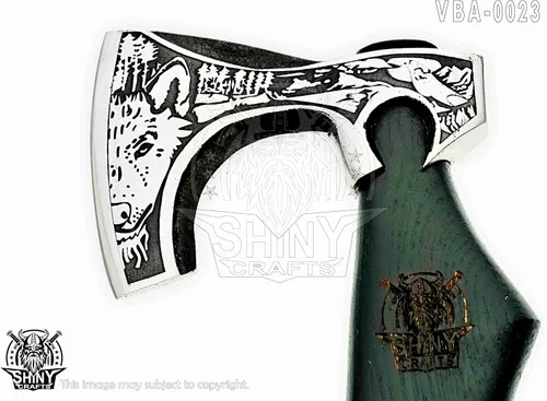 Miniatura 3 de Axes Hacha vikinga hecha a mano Hacha de batalla nórdica con cabeza de acero al carbono y diseño de grabado negro, mango de madera de fresno